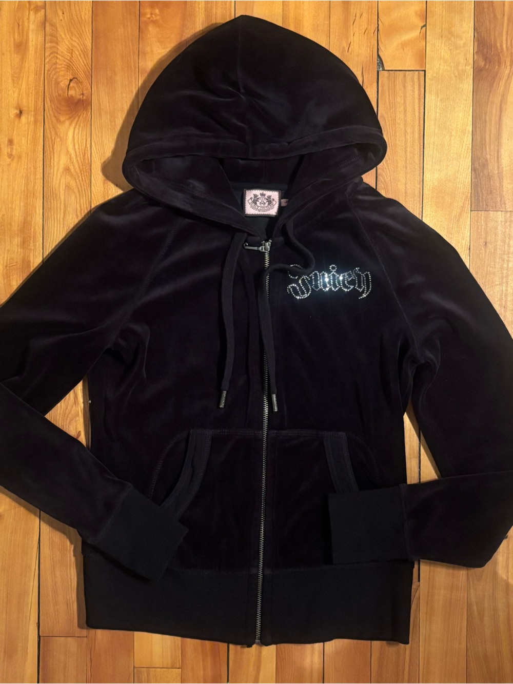 Vintage Juicy Couture Spiderweb Black Velour Zip Up - Medium